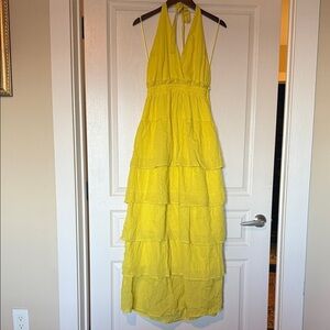Chic Yellow Backless Halter Dress